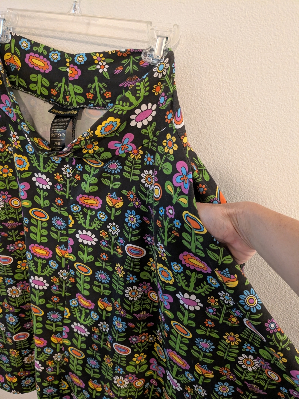 Nooworks Francis skirt: Black A-Line Skirt with Bright Folk Floral Print